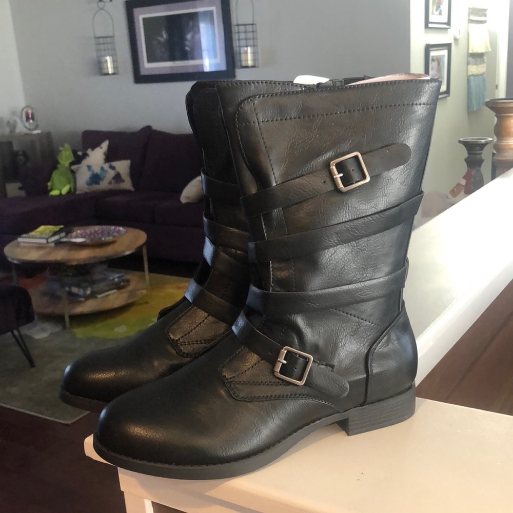 Black faux leather boots